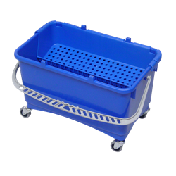Drypspand blå med dryprist og hjul 28 liter 